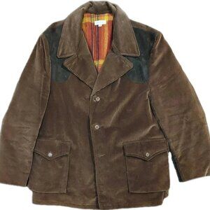 Brown 70s Jacket Vintage Mens Size 46 Corduroy plaid lining
